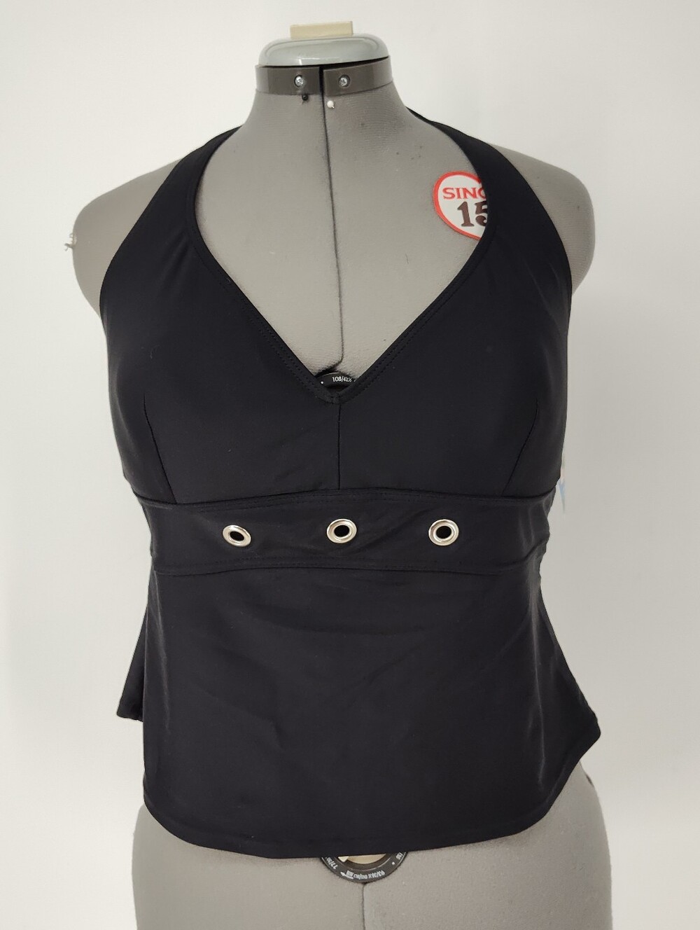 St. John's Bay NWT Women's Black Halter Tankini Top with Eyelet Accents Size 16